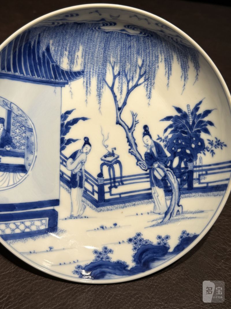 清雍正 安窑青花“西厢记”人物故事图盘 - 图10